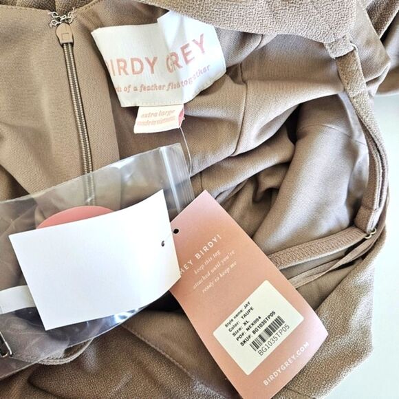 NWT Birdy Grey | Jay Long Dress Crepe Leg Slit In Taupe, Womens XL - Picture 8 of 10